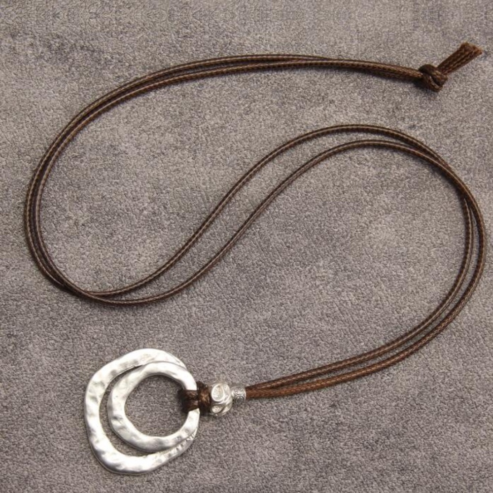 Handmade Bohemian Multi Layer Circular Silver Pendant Rope Necklace NEW - Picture 5 of 6